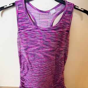 Multicolor Striped Racerback Athletic Tank Top Pink Purple Scoop Neck